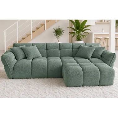 Invicta Sofa CLOUD 3 osobowa XXL bouclé zieleń szałwiowa 260 x 81 x 102cm / 44070