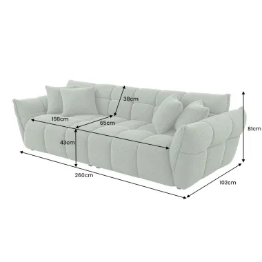 Invicta Sofa CLOUD 3 osobowa XXL bouclé zieleń szałwiowa 260 x 81 x 102cm / 49020