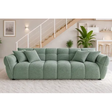 Invicta Sofa CLOUD 3 osobowa XXL bouclé zieleń szałwiowa 260 x 81 x 102cm / 44070