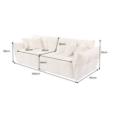 Invicta Sofa CLOUD 3 osobowa XXL bouclé tweed beżowy 260 x 81 x 102cm / 49012