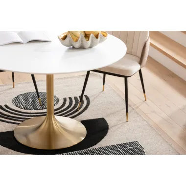 Kare Stół INVITATION set white brass Ø 120cm / 85958