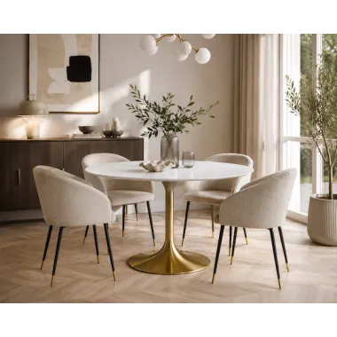 Kare Stół INVITATION set white brass Ø 120cm / 85958