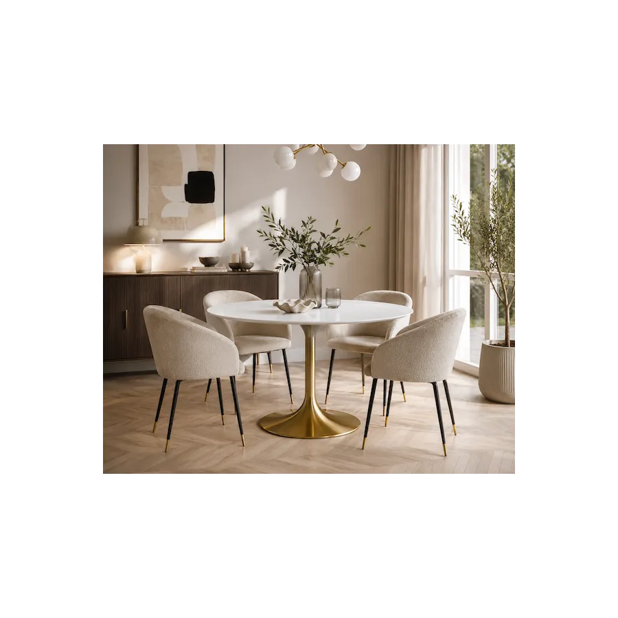Kare Stół INVITATION set white brass Ø 120cm / 85958