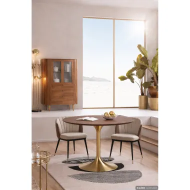 Kare Stół INVITATION set walnut brass Ø 120cm / 85956