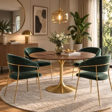 Kare Stół INVITATION set walnut brass Ø 120cm / 85956