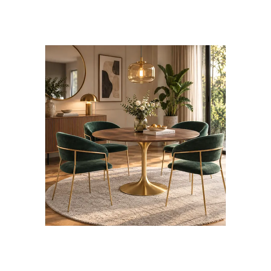 Kare Stół INVITATION set walnut brass Ø 120cm / 85956