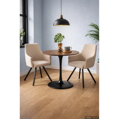Kare Stół INVITATION set walnut black Ø 90cm / 84402