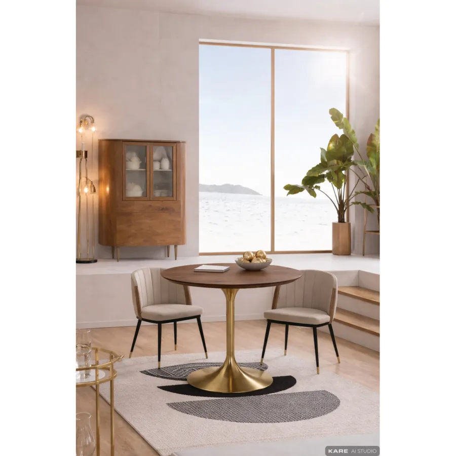 Kare Stół INVITATION set walnut brass Ø 90cm / 85957