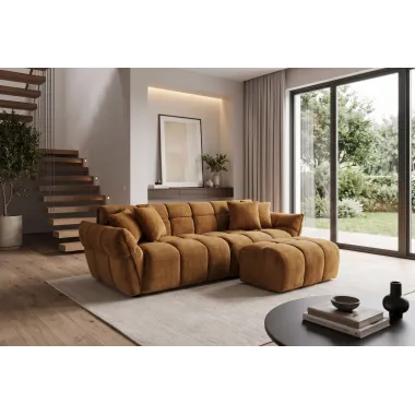 Invicta Sofa CLOUD 3 osobowa XXL musztardowo żółty aksamit 260 x 81 x 102cm / 49024