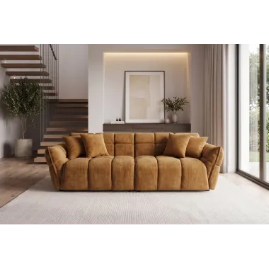 Invicta Sofa CLOUD 3 osobowa XXL musztardowo żółty aksamit 260 x 81 x 102cm / 49024