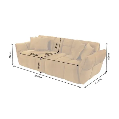 Invicta Sofa CLOUD 3 osobowa XXL musztardowo żółty aksamit 260 x 81 x 102cm / 49024
