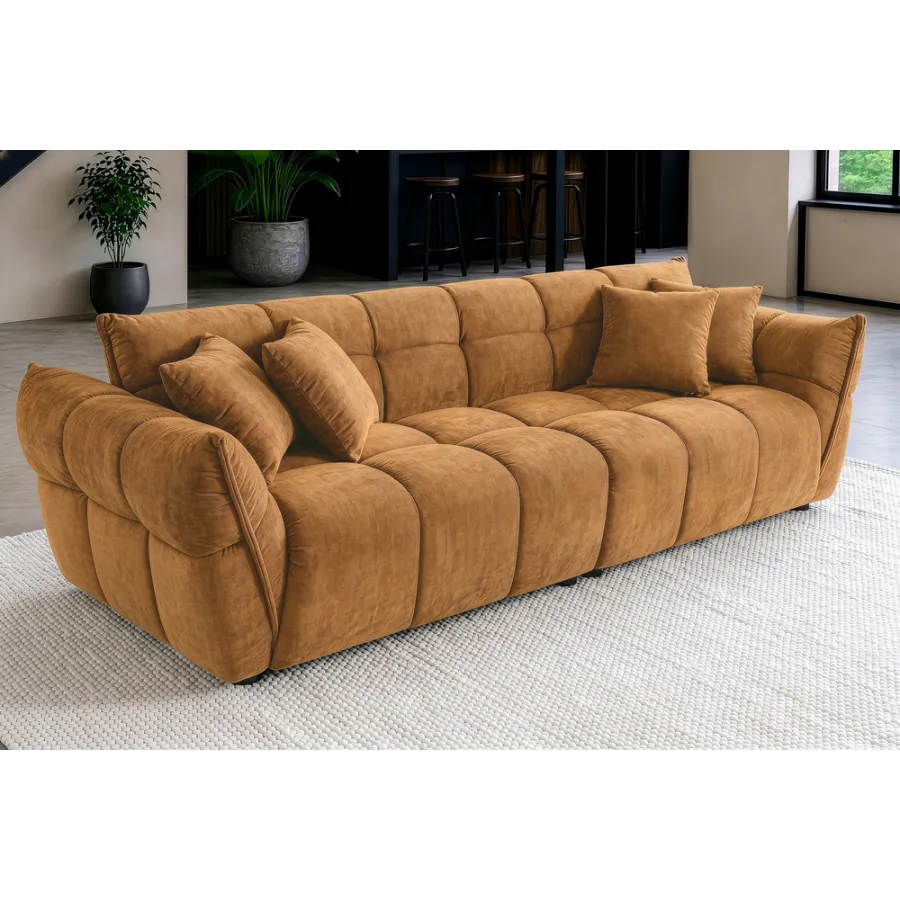 Invicta Sofa CLOUD 3 osobowa XXL musztardowo żółty aksamit 260 x 81 x 102cm / 49024