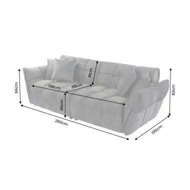 Invicta Sofa CLOUD 3 osobowa XXL szary aksamit 260 x 81 x 102cm / 49022
