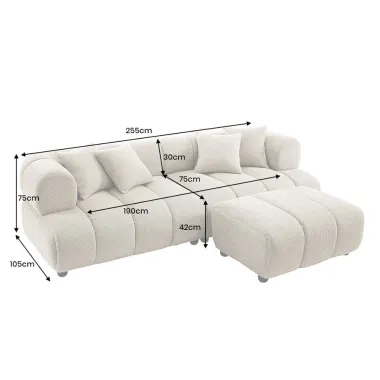 Invicta Sofa ADLON XXL 3 osobowa bouclé szampański beż 255cm / 44074