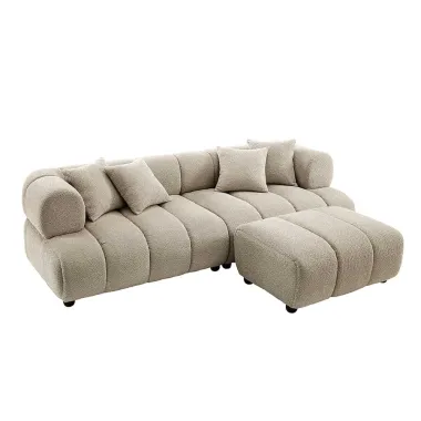 Invicta Sofa ADLON XXL 3 osobowa bouclé szampański beż 255cm / 44074
