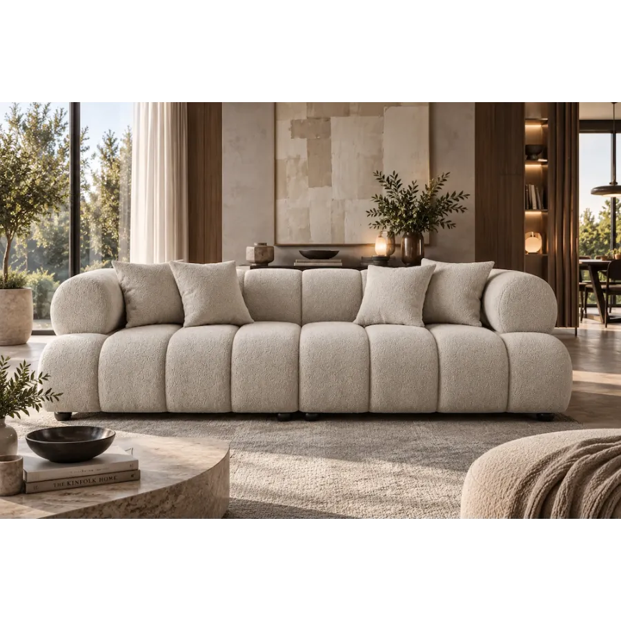 Invicta Sofa ADLON XXL 3 osobowa bouclé szampański beż 255cm / 44074