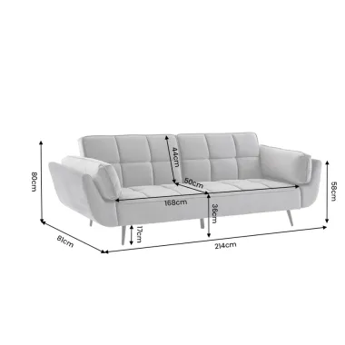Invicta Sofa rozkładana Boutique szary aksamit 214 x 80 x 81cm / 40567