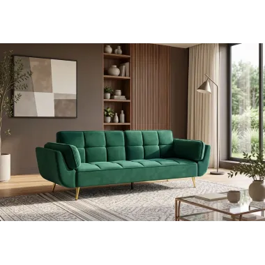 Invicta Sofa rozkładana Boutique szmaragdowo zielony aksamit 214 x 80 x 81cm / 40566