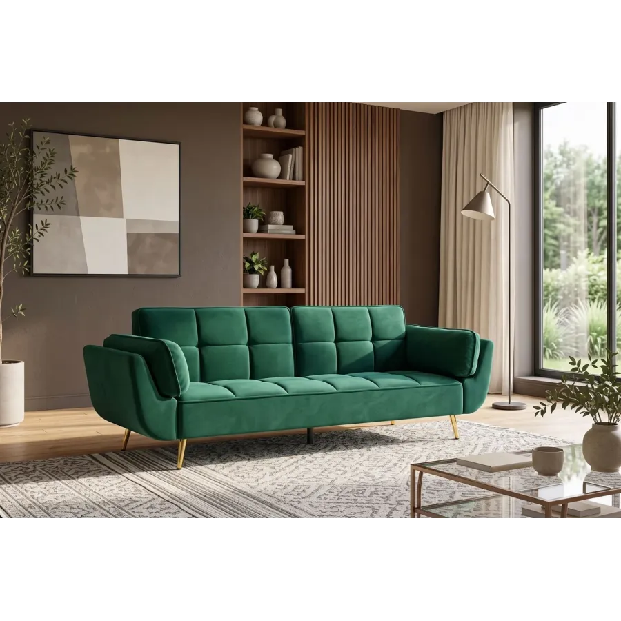 Invicta Sofa rozkładana Boutique szmaragdowo zielony aksamit 214 x 80 x 81cm / 40566