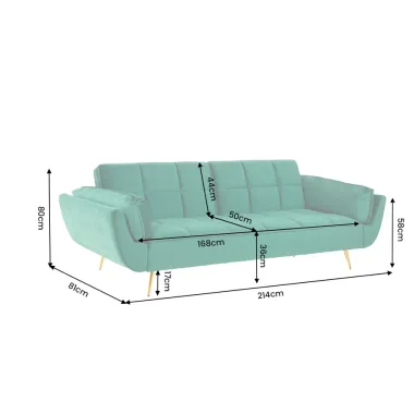 Invicta Sofa rozkładana Boutique szmaragdowo zielony aksamit 214 x 80 x 81cm / 40566