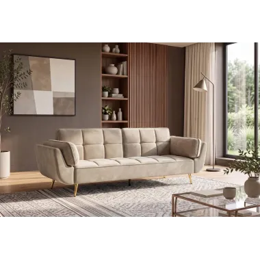Invicta Sofa rozkładana Boutique szampański beż aksamit 214 x 80 x 81cm / 40567