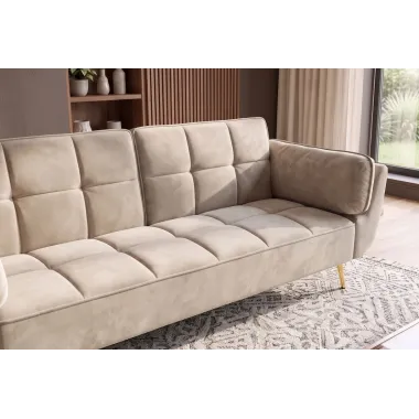 Invicta Sofa rozkładana Boutique szampański beż aksamit 214 x 80 x 81cm / 40567