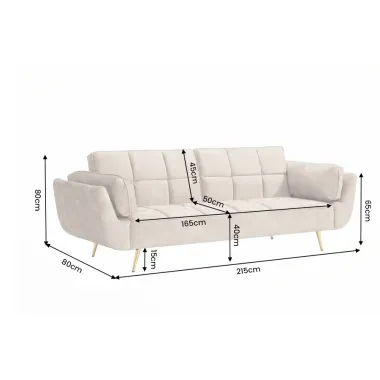 Invicta Sofa rozkładana Boutique szampański beż aksamit 214 x 80 x 81cm / 40567