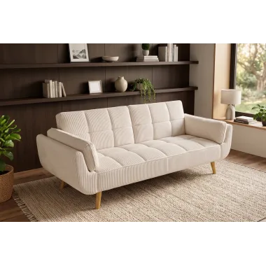 Invicta Sofa rozkładana Boutique beżowy sztruks 214 x 80 x 81cm / 49249