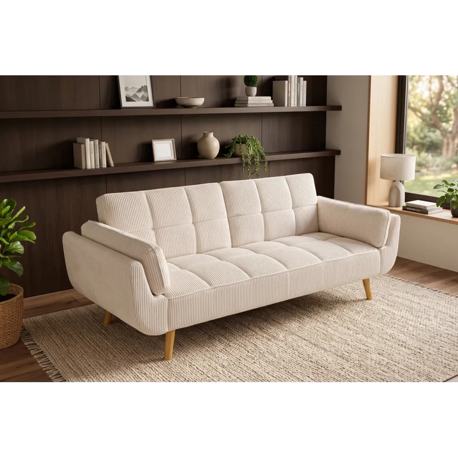 Invicta Sofa rozkładana Boutique beżowy sztruks 214 x 80 x 81cm / 49249
