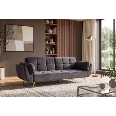 Invicta Sofa rozkładana Boutique ciemnoszary aksamit 214 x 80 x 81cm / 48985