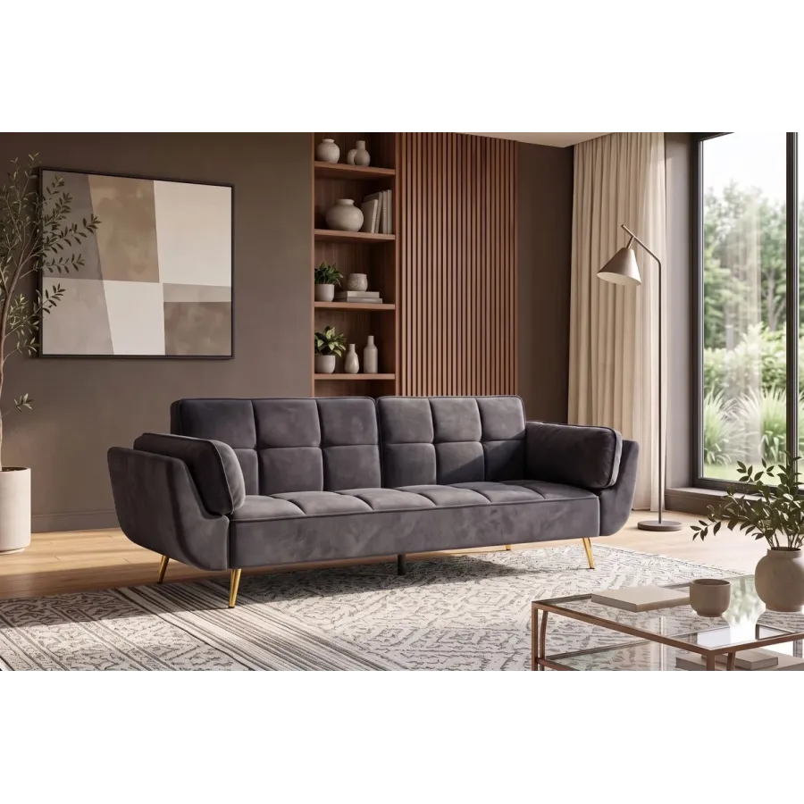Invicta Sofa rozkładana Boutique ciemnoszary aksamit 214 x 80 x 81cm / 48985