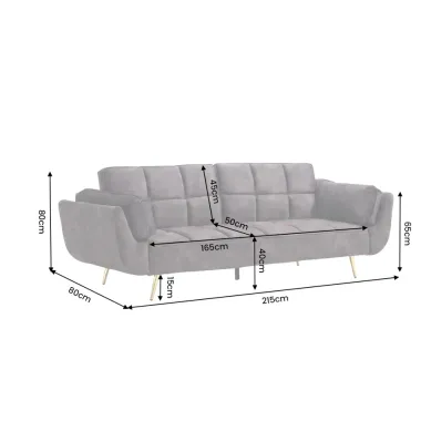 Invicta Sofa rozkładana Boutique ciemnoszary aksamit 214 x 80 x 81cm / 48985