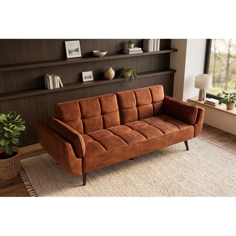 Invicta Sofa rozkładana Boutique rdzawy brąz 214 x 80 x 81cm / 49248