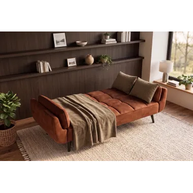 Invicta Sofa rozkładana Boutique rdzawy brąz 214 x 80 x 81cm / 49248