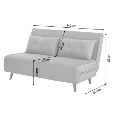 Invicta SMART MULTIFUNCTION Sofa rozkładana szary welur 140 x 83 x 90cm / 48810