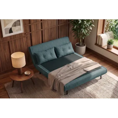 Invicta SMART MULTIFUNCTION Sofa rozkładana petrol welur 140 x 83 x 90cm / 48809