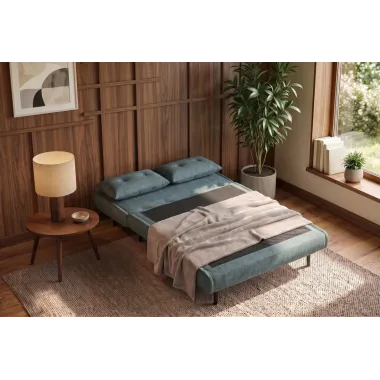 Invicta SMART MULTIFUNCTION Sofa rozkładana petrol welur 140 x 83 x 90cm / 48809