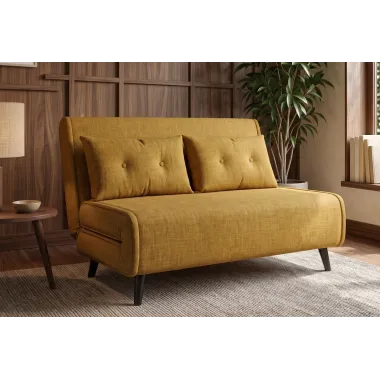 Invicta SMART MULTIFUNCTION Sofa rozkładana musztardowo żółty welur 140 x 83 x 90cm / 48808