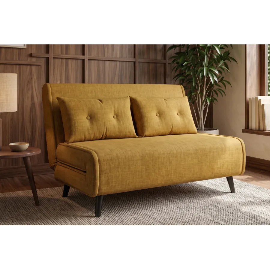 Invicta SMART MULTIFUNCTION Sofa rozkładana musztardowo żółty welur 140 x 83 x 90cm / 48808
