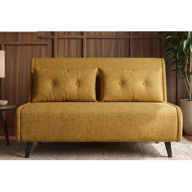 Invicta SMART MULTIFUNCTION Sofa rozkładana musztardowo żółty welur 140 x 83 x 90cm / 48808
