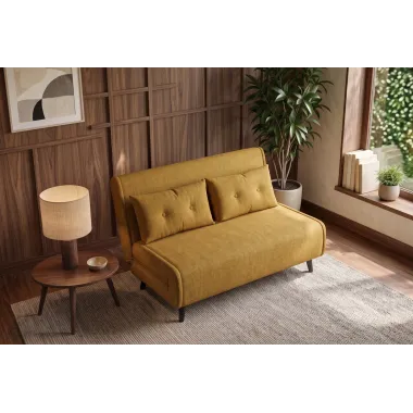 Invicta SMART MULTIFUNCTION Sofa rozkładana musztardowo żółty welur 140 x 83 x 90cm / 48808
