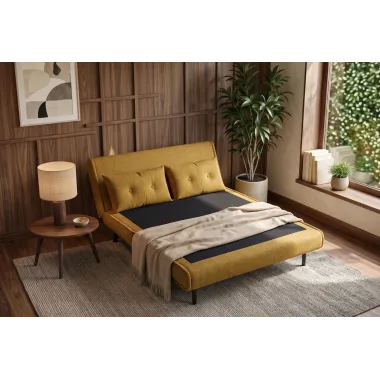Invicta SMART MULTIFUNCTION Sofa rozkładana musztardowo żółty welur 140 x 83 x 90cm / 48808