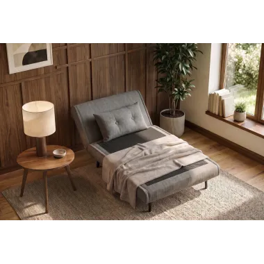 Invicta SMART MULTIFUNCTION Fotel rozkładany szary welur 100 x 82 x 91cm / 48806