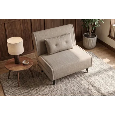 Invicta SMART MULTIFUNCTION Fotel rozkładany szampański welur 100 x 82 x 91cm / 48803