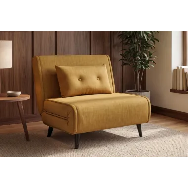 Invicta SMART MULTIFUNCTION Fotel rozkładany musztardowo żółta welur 100 x 82 x 91cm / 48804