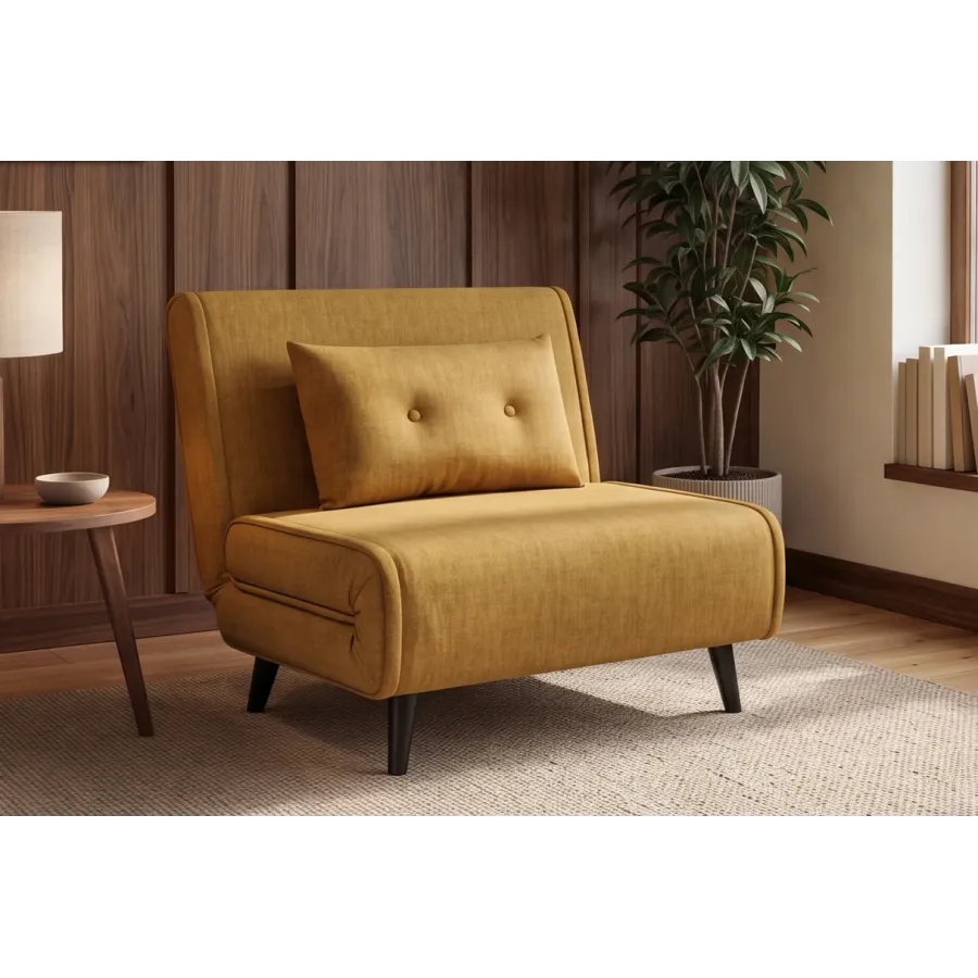 Invicta SMART MULTIFUNCTION Fotel rozkładany musztardowo żółta welur 100 x 82 x 91cm / 48804