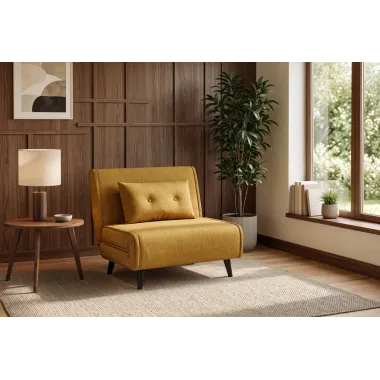 Invicta SMART MULTIFUNCTION Fotel rozkładany musztardowo żółta welur 100 x 82 x 91cm / 48804