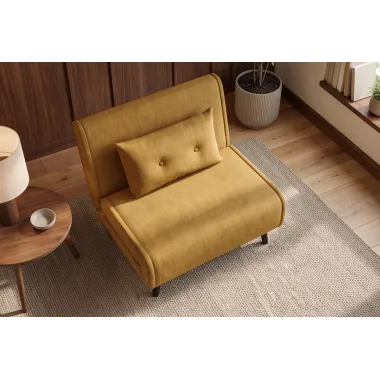 Invicta SMART MULTIFUNCTION Fotel rozkładany musztardowo żółta welur 100 x 82 x 91cm / 48804