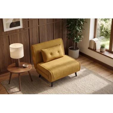 Invicta SMART MULTIFUNCTION Fotel rozkładany musztardowo żółta welur 100 x 82 x 91cm / 48804