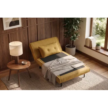 Invicta SMART MULTIFUNCTION Fotel rozkładany musztardowo żółta welur 100 x 82 x 91cm / 48804